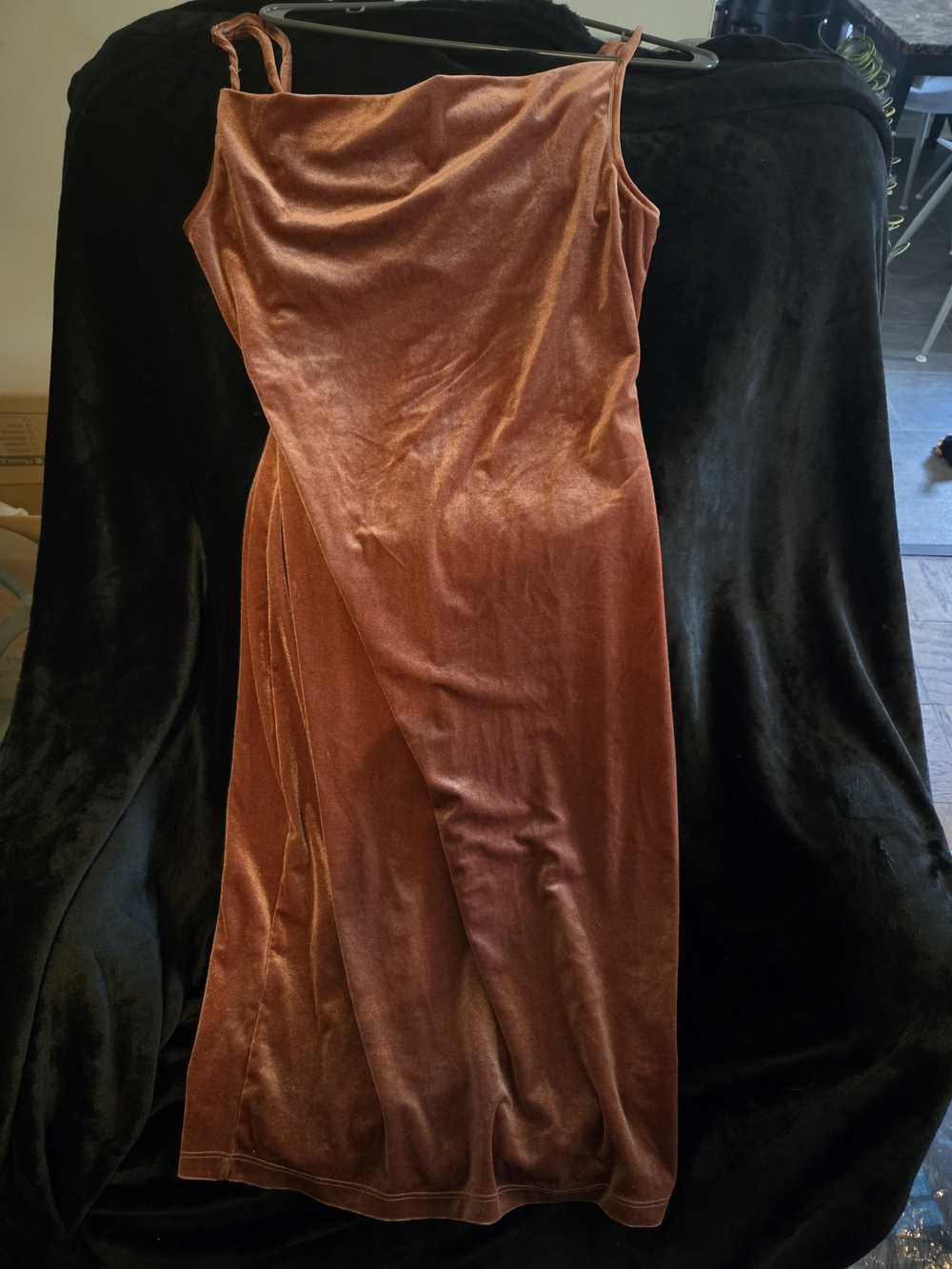 Sleek Velvet Slip Dress — Rust